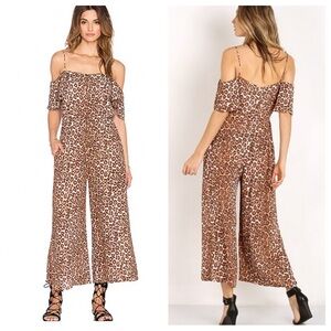 Zimmermann Leopard Off the Shoulder Flounce Wide Leg Jumpsuit Sz AUS 1 or US 6